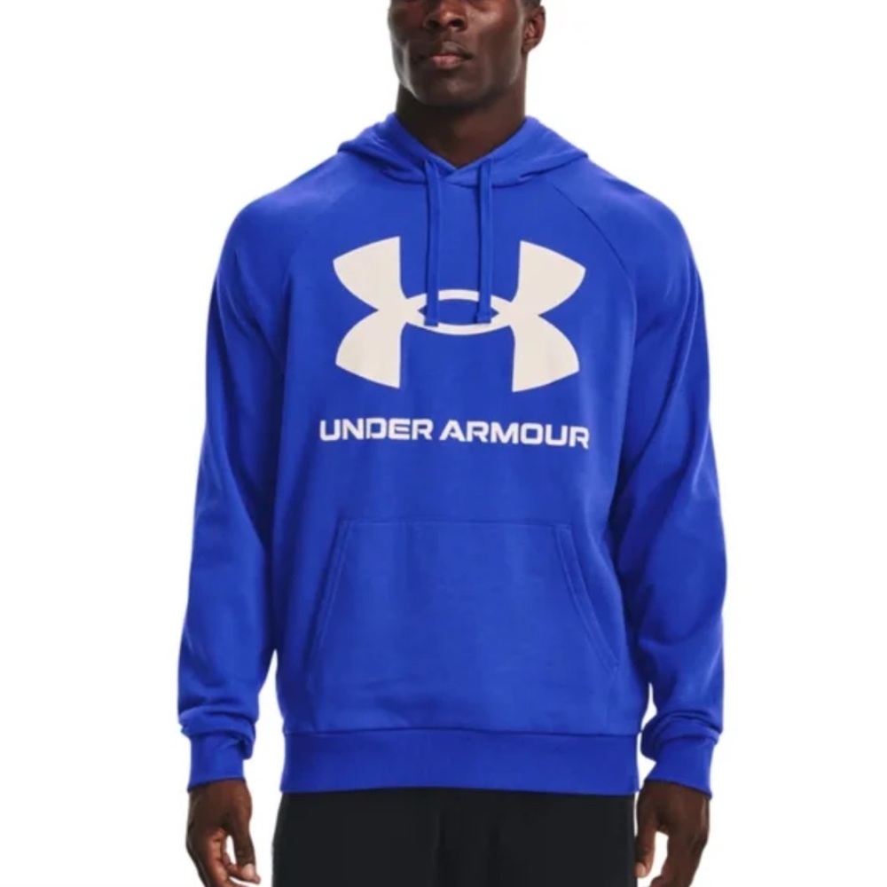 Under Armour Big Front Logo Rival Fleece Sportstyle Logo Hoodie Blue Large *flaw